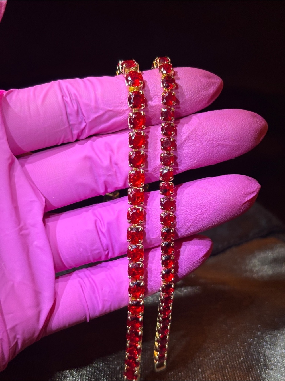 2 Yellow Gold Red Tennis CZ Bracelet 8 in. - Picture 6 of 15